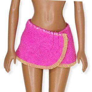 Barbie Fashion Towel Wrap Mini Skirt Pink Yellow Terry Cloth Hook & Loop Mattel